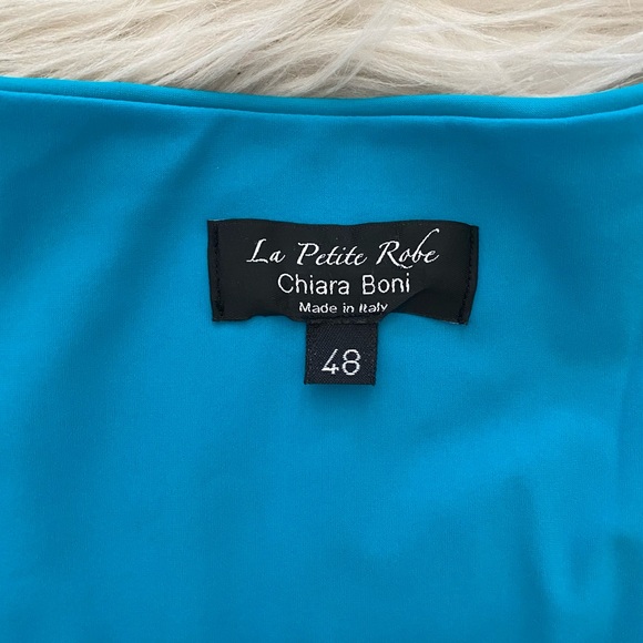 Chiara Boni Teal Blue Turquoise Elbow Sleeve Square Neck Stretch Jersey Dress - Picture 5 of 13